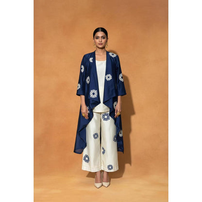 ORIGANI Blue and Ivory Celestial Top with Pant and Jacket