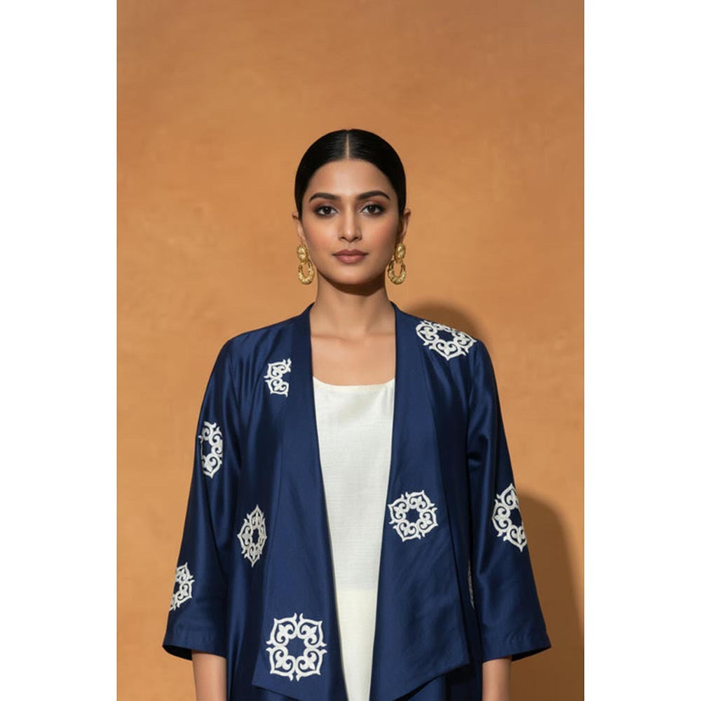 ORIGANI Blue and Ivory Celestial Top with Pant and Jacket