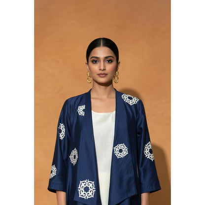 ORIGANI Blue and Ivory Celestial Top with Pant and Jacket