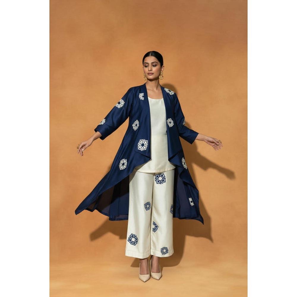 ORIGANI Blue and Ivory Celestial Top with Pant and Jacket