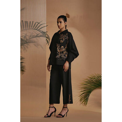 ORIGANI Black Deer In Bloom Shirt