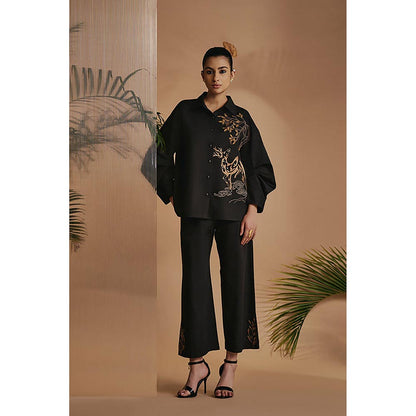 ORIGANI Black Deer In Bloom Shirt