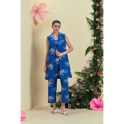 ORIGANI Blue Embroidered Blazer Jacket