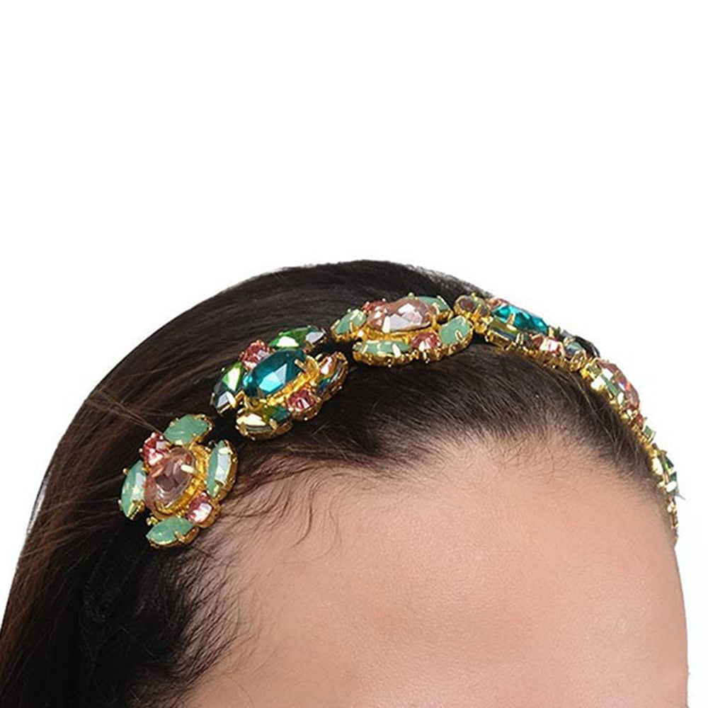 ORNAMAAS 22K Gold Plated Multi-Colored Hair Band