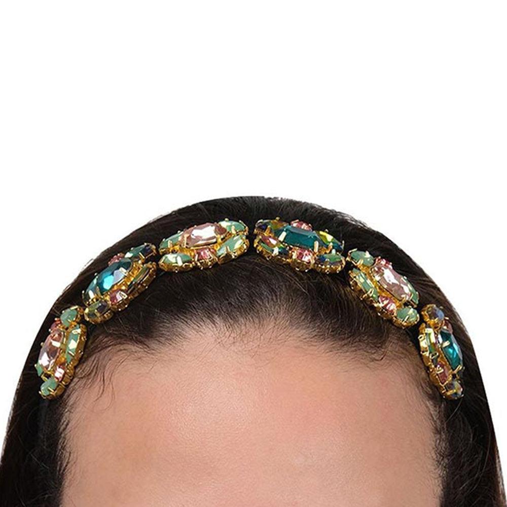 ORNAMAAS 22K Gold Plated Multi-Colored Hair Band