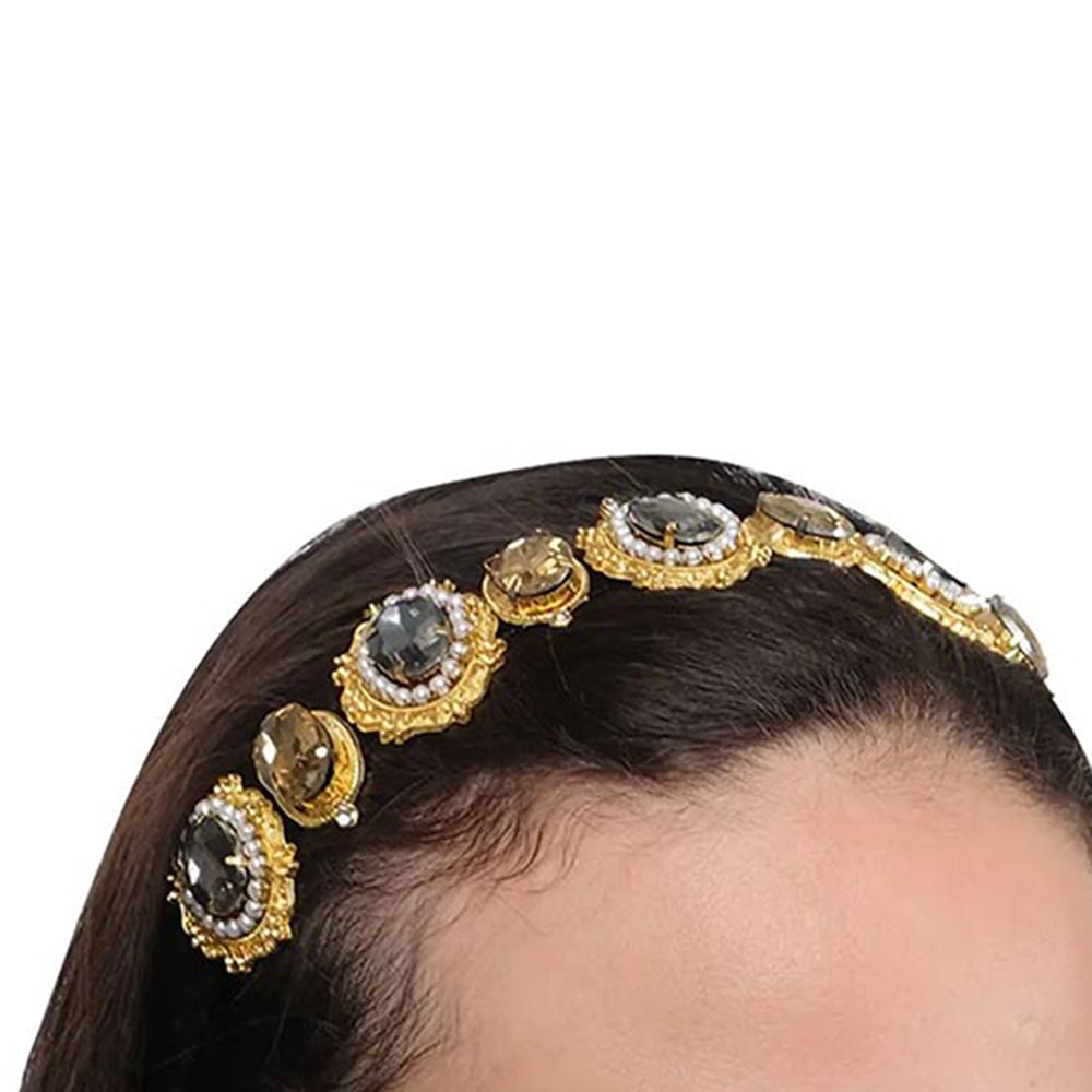 ORNAMAAS Shereen Pearl Smoke Black Victorian Hair Band