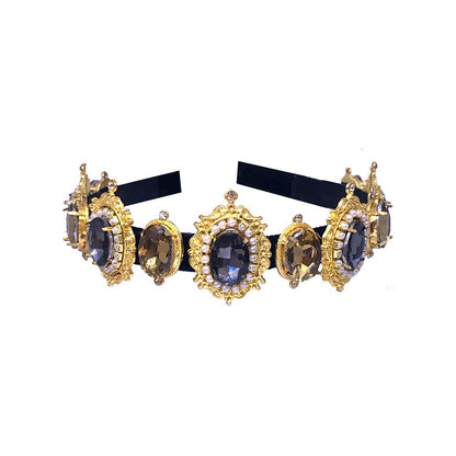 ORNAMAAS Shereen Pearl Smoke Black Victorian Hair Band