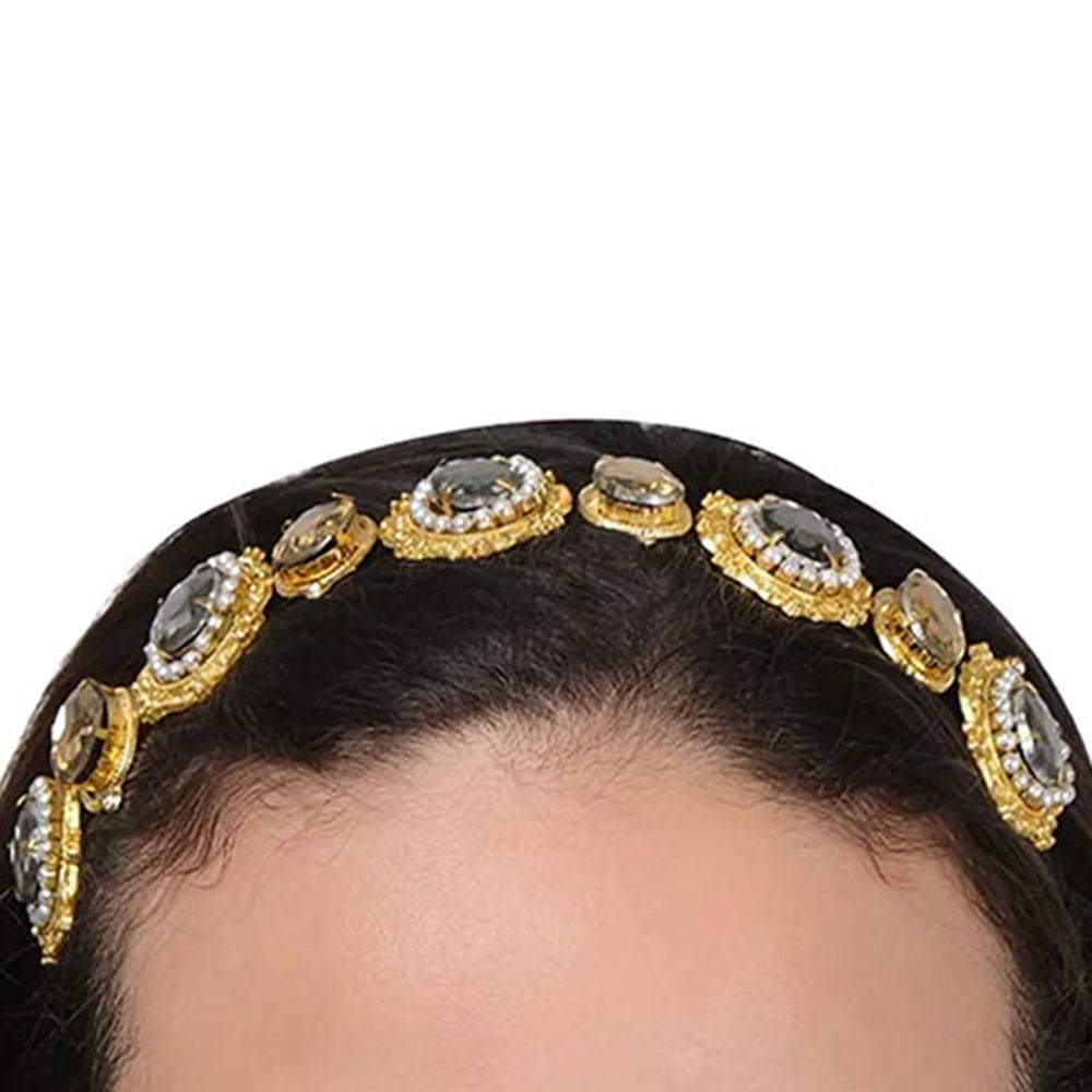 ORNAMAAS Shereen Pearl Smoke Black Victorian Hair Band