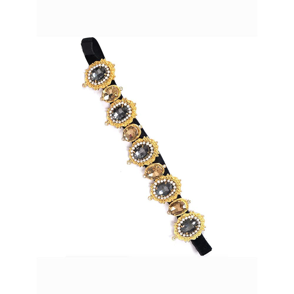 ORNAMAAS Shereen Pearl Smoke Black Victorian Hair Band