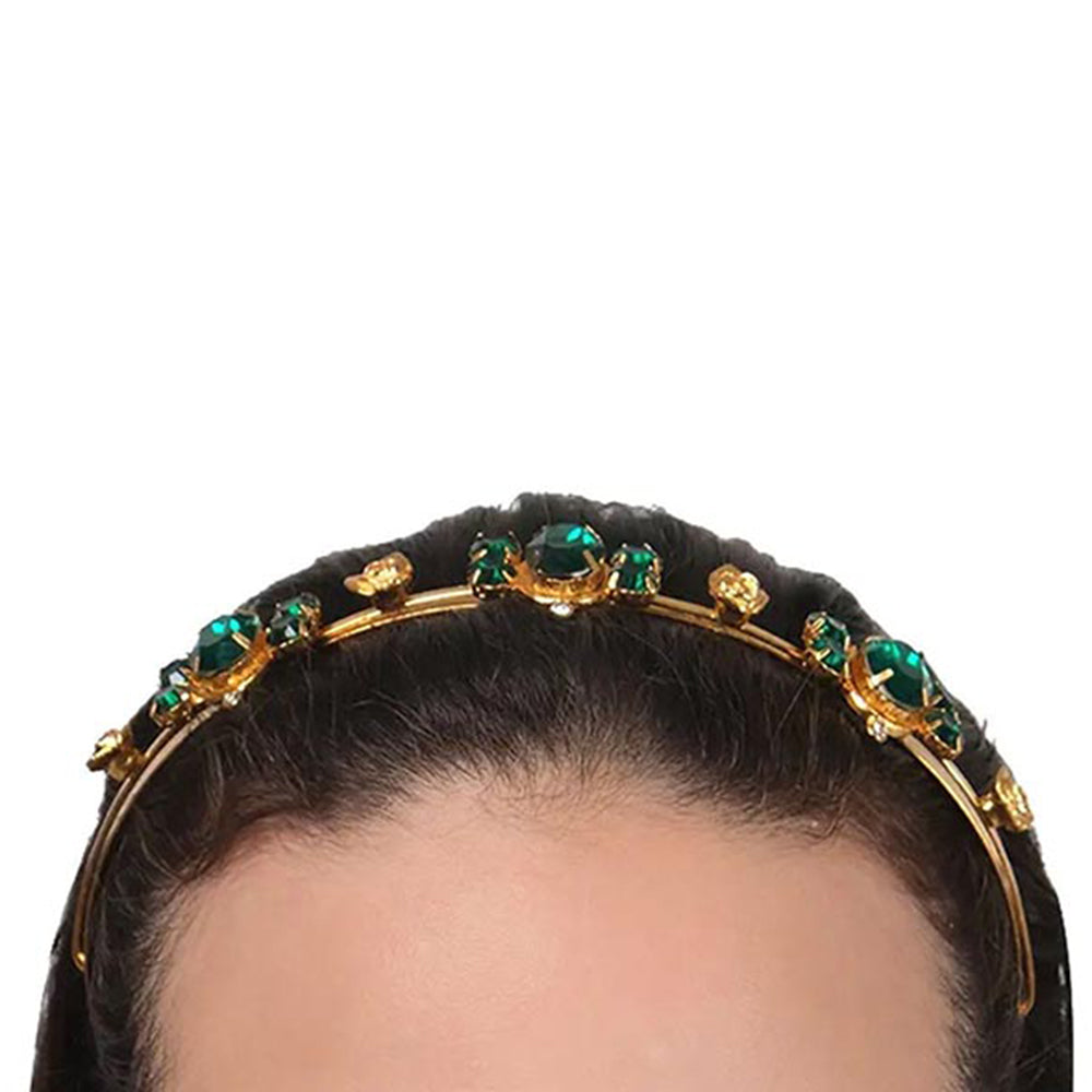 ORNAMAAS 22K Gold Plated Emerald Rose Hair Band