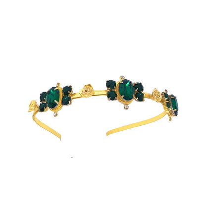 ORNAMAAS 22K Gold Plated Emerald Rose Hair Band