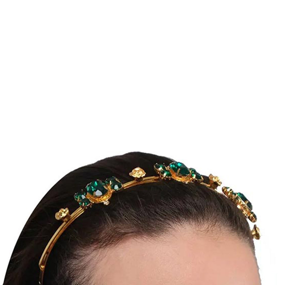 ORNAMAAS 22K Gold Plated Emerald Rose Hair Band
