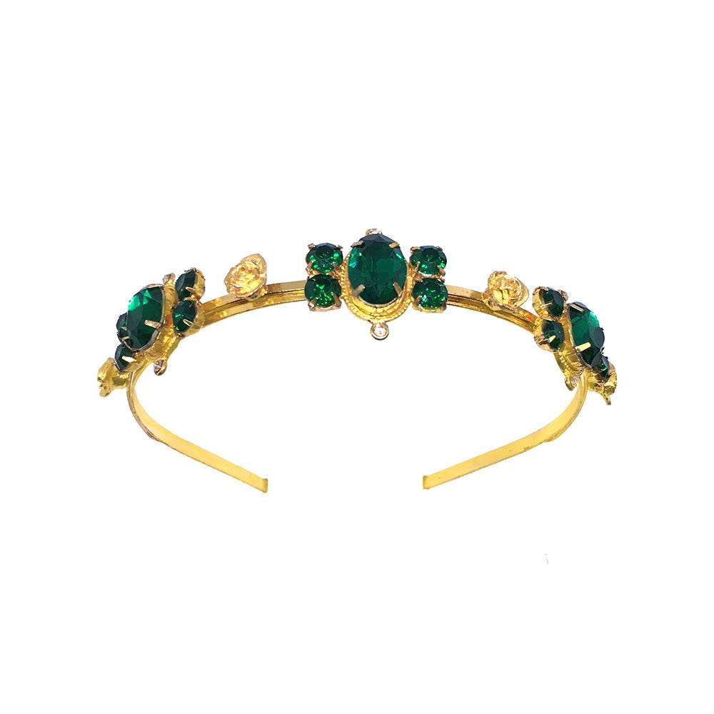 ORNAMAAS 22K Gold Plated Emerald Rose Hair Band