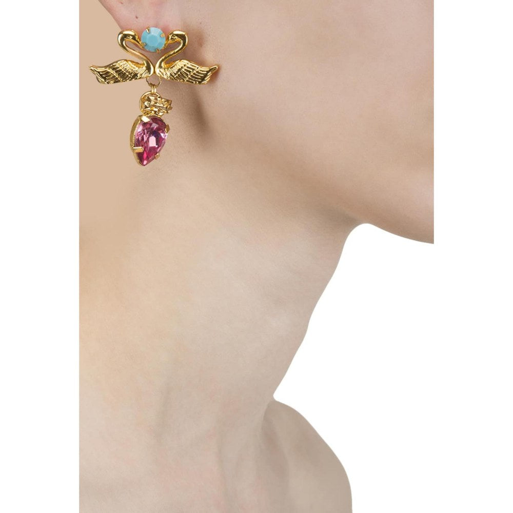 ORNAMAAS Pink Dual Swans Amour Earrings