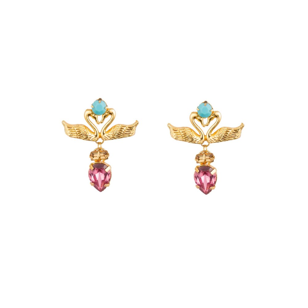 ORNAMAAS Pink Dual Swans Amour Earrings