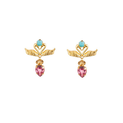 ORNAMAAS Pink Dual Swans Amour Earrings