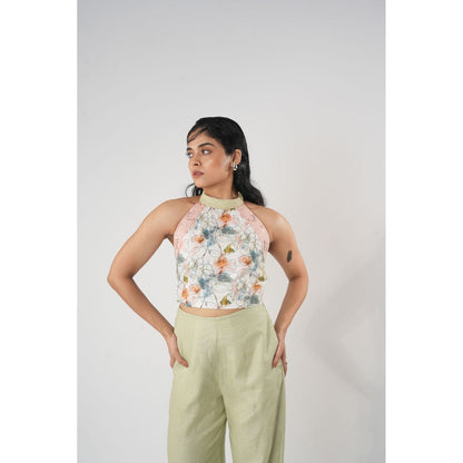 Orthodox White Floral Motif Hemp Crop Top