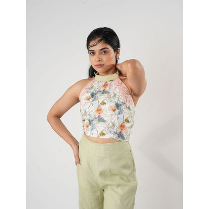 Orthodox White Floral Motif Hemp Crop Top