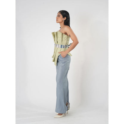 Orthodox Green Vaanya Draped Warli Embroidery Top with Belt