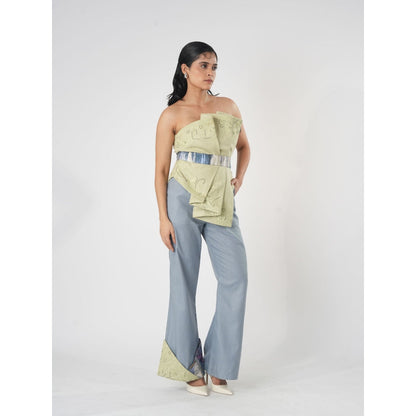 Orthodox Green Vaanya Draped Warli Embroidery Top with Belt