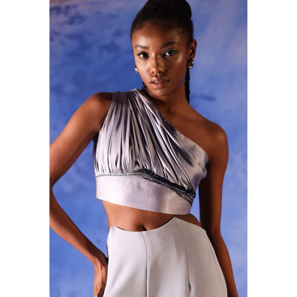 Orthodox Purple Celestial Satin One Shoulder Crop Top