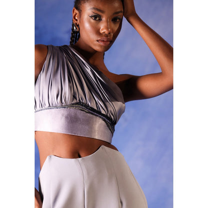 Orthodox Purple Celestial Satin One Shoulder Crop Top