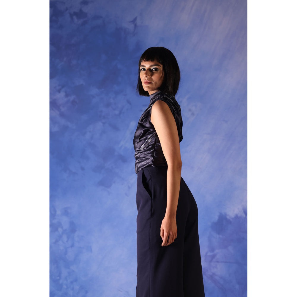 Orthodox Navy Blue Maat River Flow Drape Top