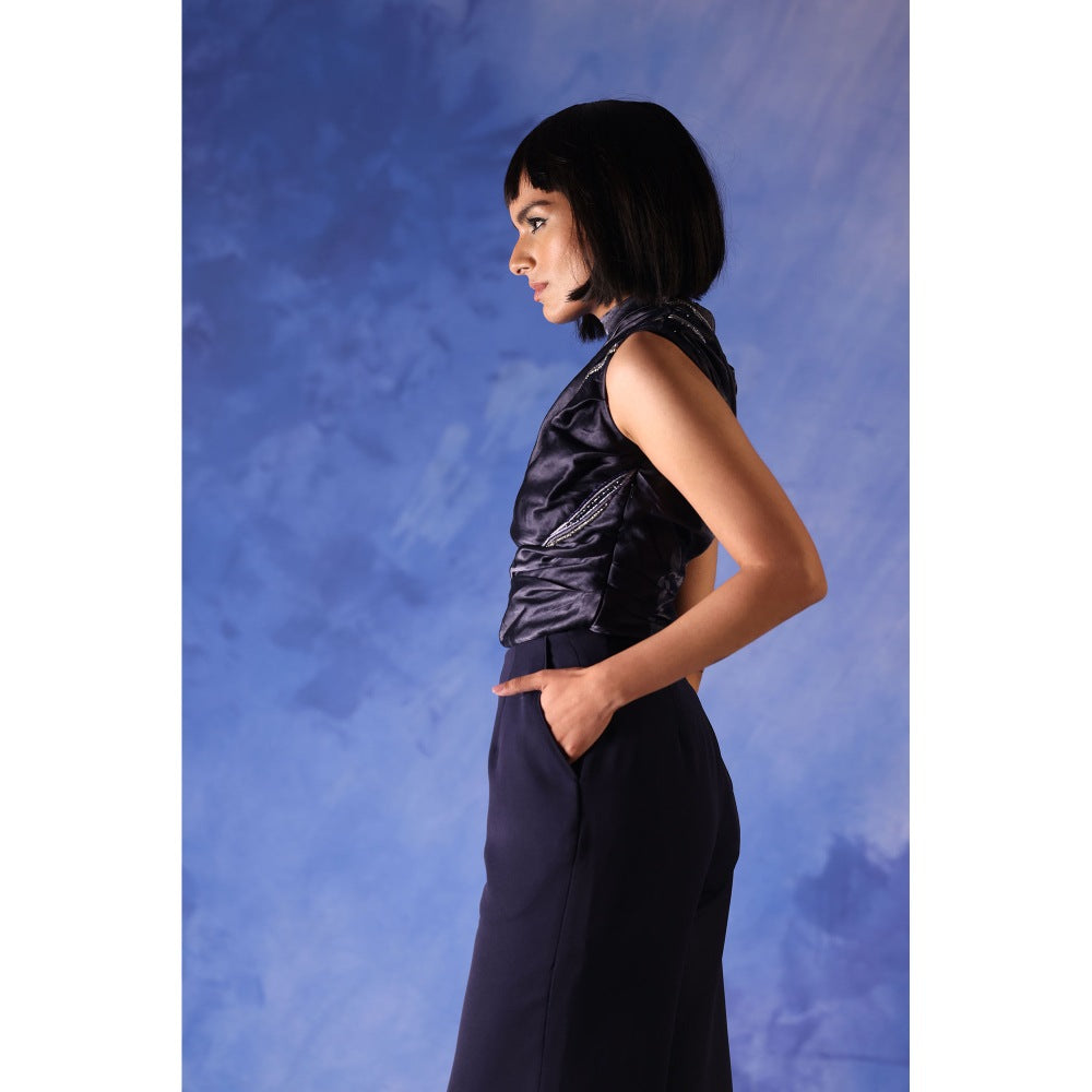 Orthodox Navy Blue Maat River Flow Drape Top