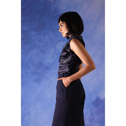 Orthodox Navy Blue Maat River Flow Drape Top