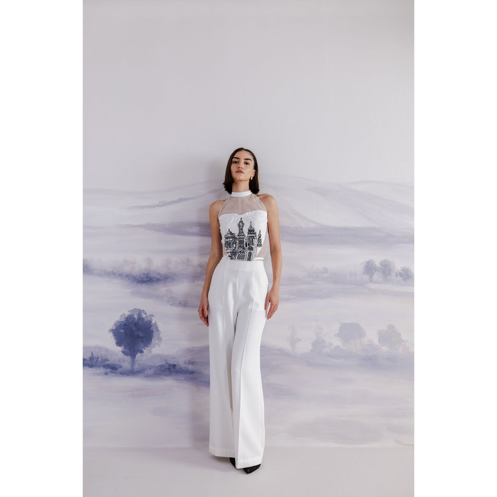 Orthodox White Structured Halter Neck Crop Top