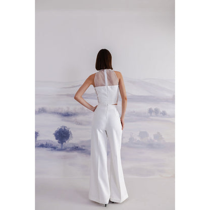 Orthodox White Structured Halter Neck Crop Top