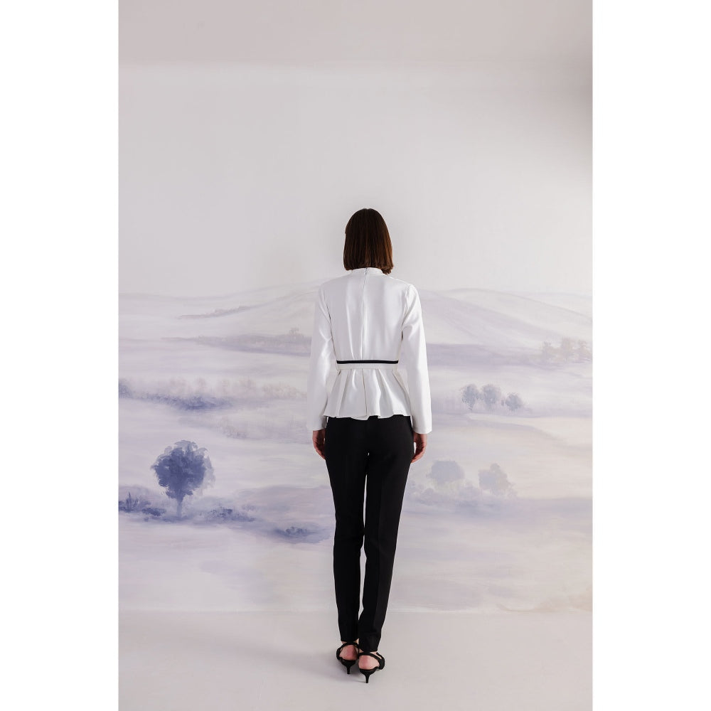 Orthodox White Peplum Banana Crepe High Neck-Top