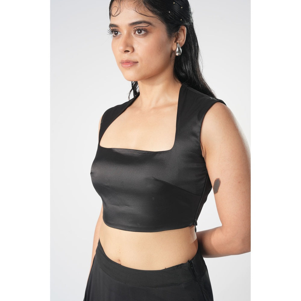 Orthodox Black Satin Portrait Crop Top