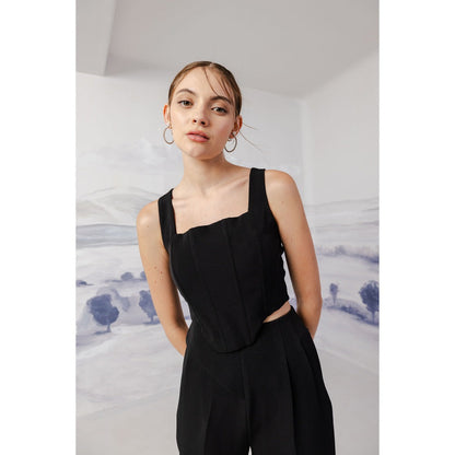 Orthodox Black Structured Banana Crepe Crop Top