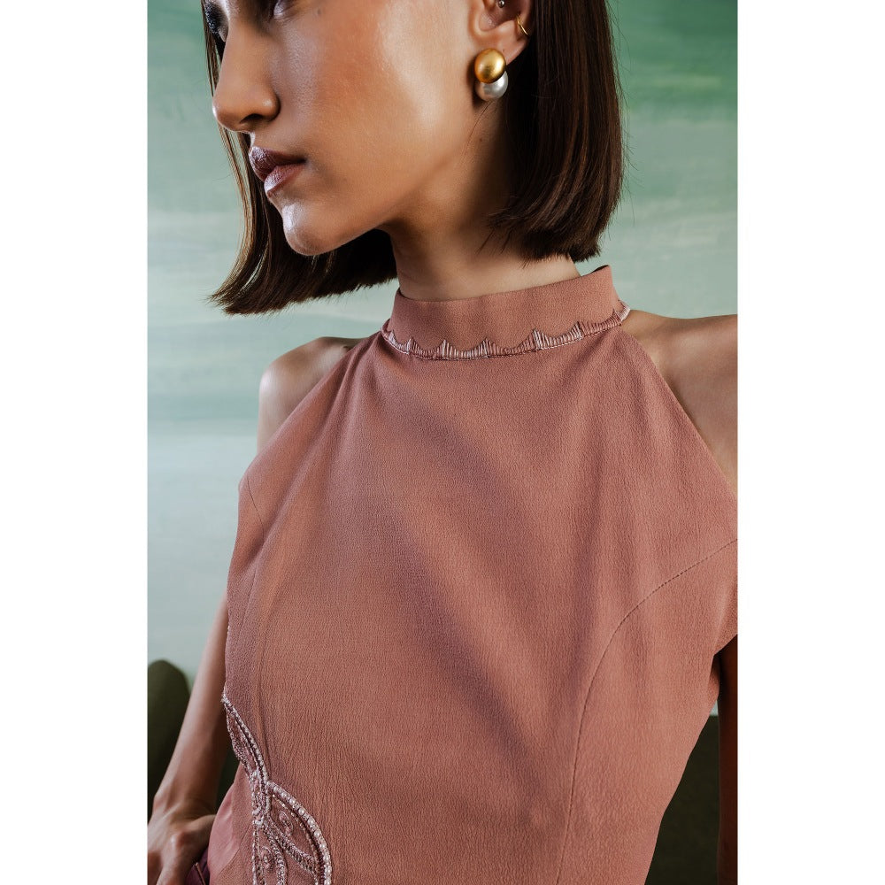 Orthodox Peach Aurelia Halter Neck Bodysuit