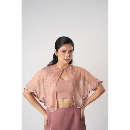 Orthodox Peach Elegant Cape with Bustier (Set of 2)