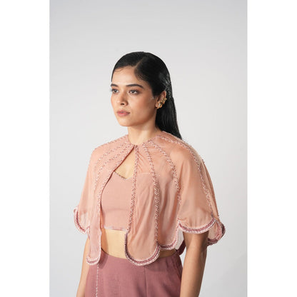 Orthodox Peach Elegant Cape with Bustier (Set of 2)