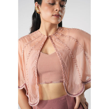 Orthodox Peach Elegant Cape with Bustier (Set of 2)