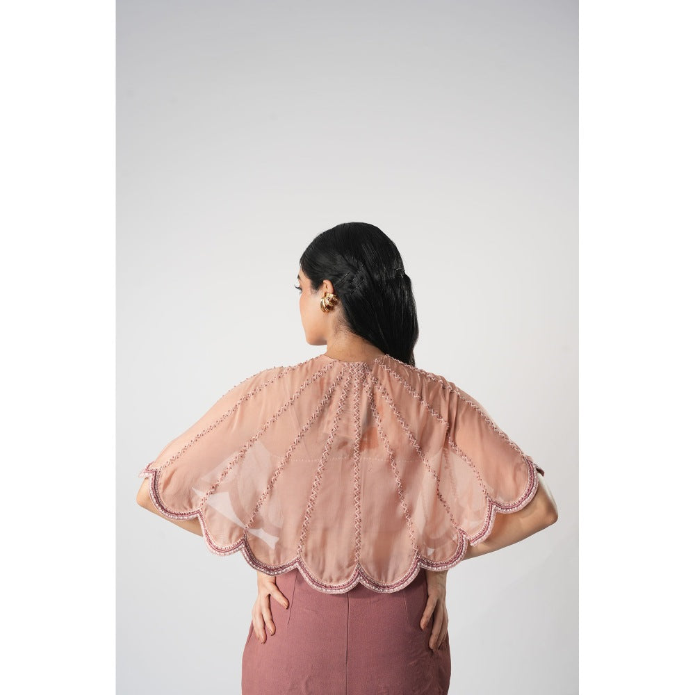 Orthodox Peach Elegant Cape with Bustier (Set of 2)