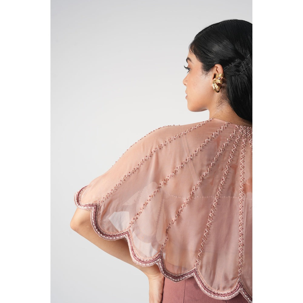 Orthodox Peach Elegant Cape with Bustier (Set of 2)