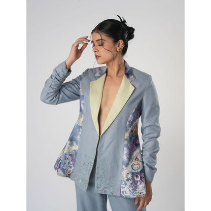 Orthodox Warli-Inspired Blue Lapel Blazer