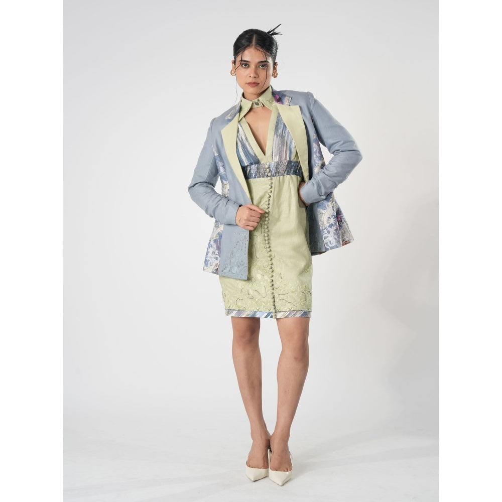 Orthodox Warli-Inspired Blue Lapel Blazer