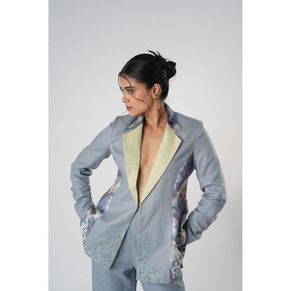 Orthodox Warli-Inspired Blue Lapel Blazer