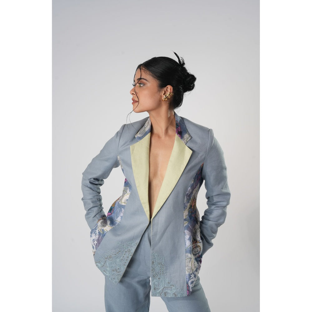 Orthodox Warli-Inspired Blue Lapel Blazer