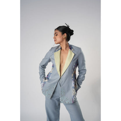 Orthodox Warli-Inspired Blue Lapel Blazer