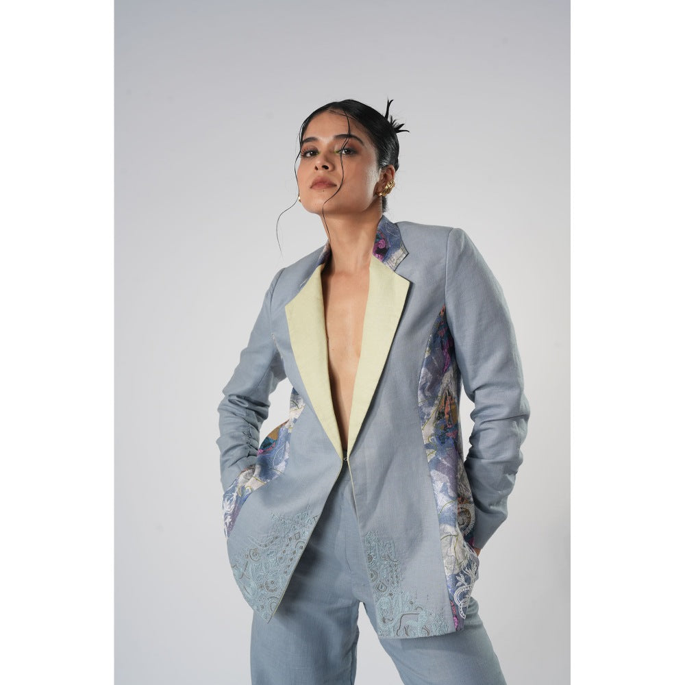 Orthodox Warli-Inspired Blue Lapel Blazer