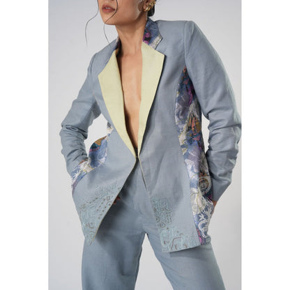 Orthodox Warli-Inspired Blue Lapel Blazer