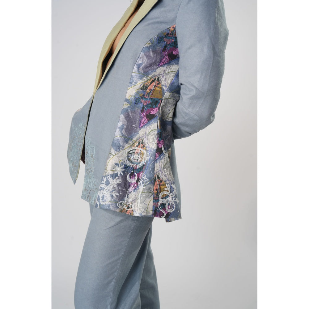 Orthodox Warli-Inspired Blue Lapel Blazer