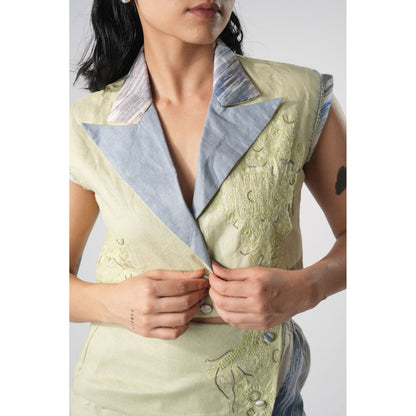 Orthodox Green Slim-Fit Hemp Cropped Blazer