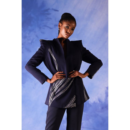 Orthodox Navy Blue Osiris Flare Blazer with Nile-Inspired Embroidery